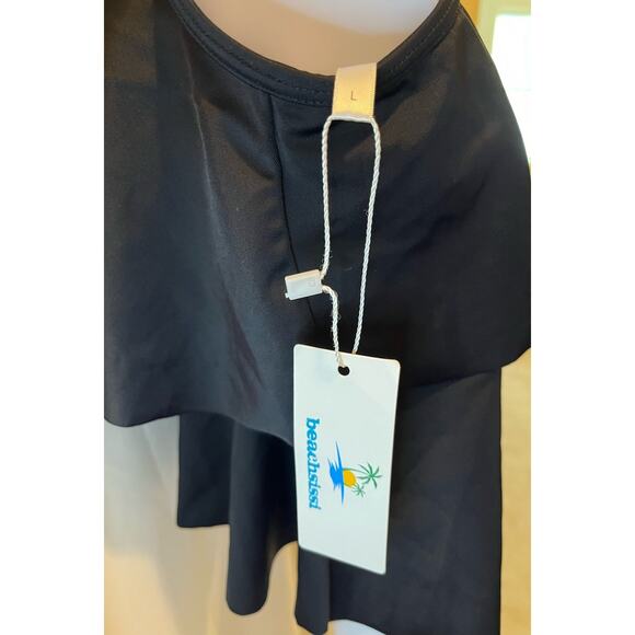 Beachsissi Ruffle Swim Top - Solid Black - NWT - Size L - Picture 4 of 5